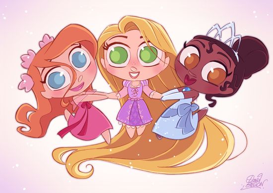 Chibies-Giselle-Rapunzel-Tiana-magenta